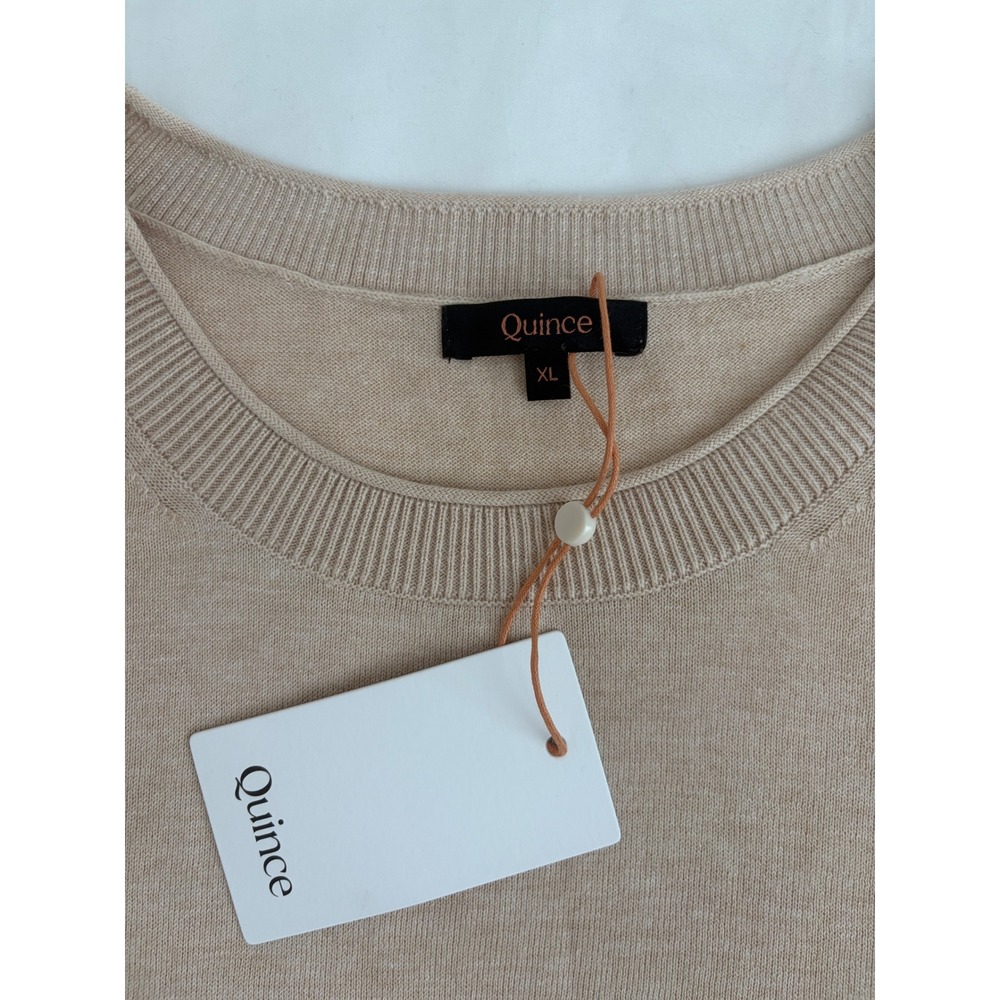 Quince Organic Cotton Cashmere Short Sleeve Sweater Tee Oatmeal Beige XL NWT - Picture 5 of 11